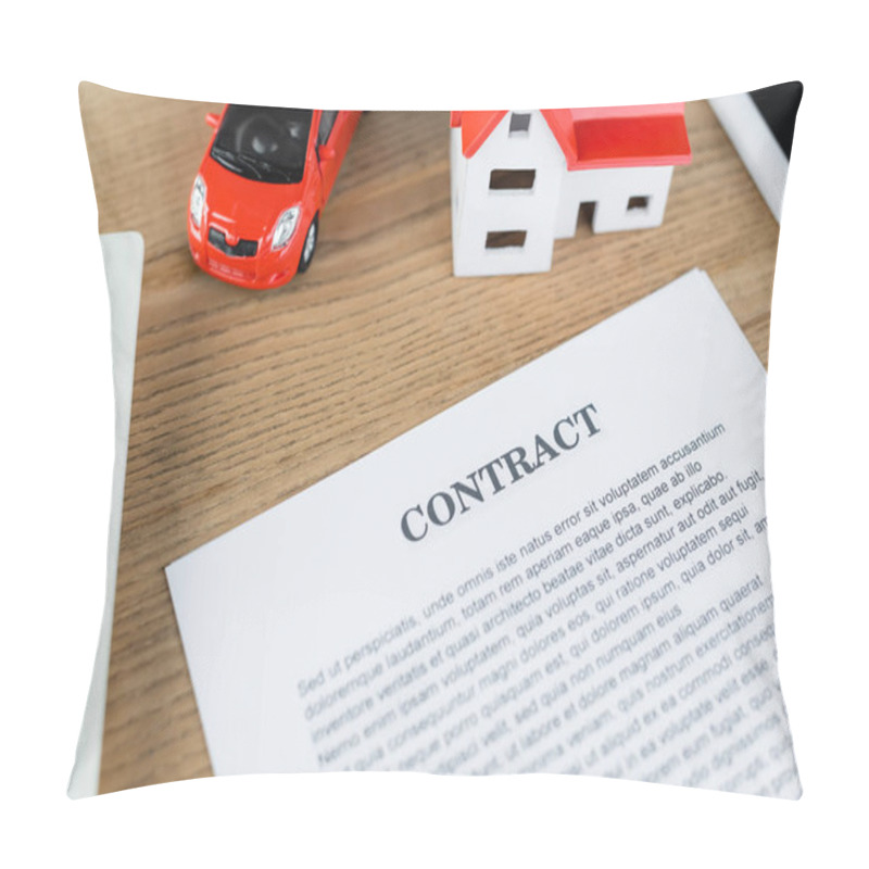 Personality  Top View Of Contract Near House Model And Toy Car On Table Pillow Covers