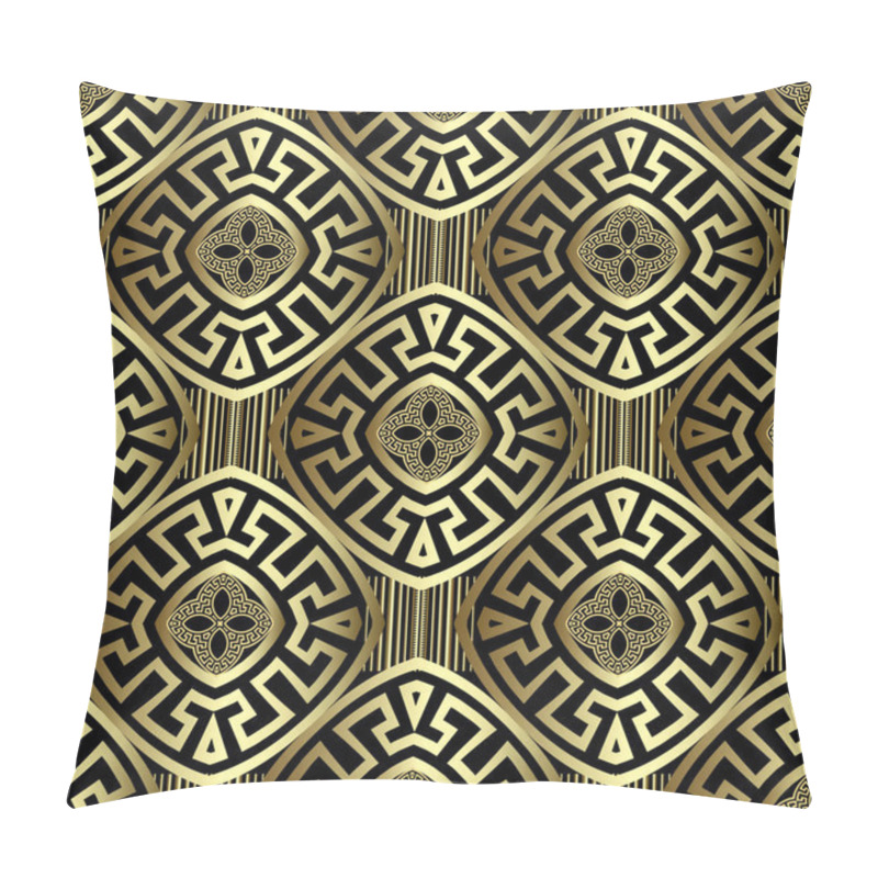 Personality  Gold 3d Greek Vector Seamless Pattern. Repeat Tribal Striped Bac Pillow Covers