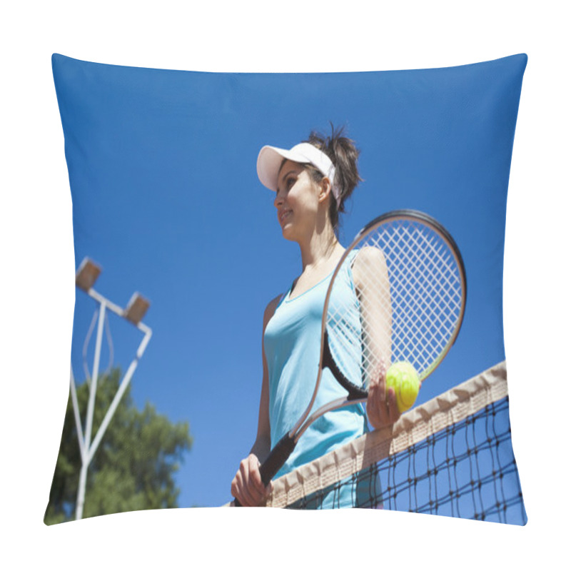 Personality  Woman Near Tennis Net Pillow Covers