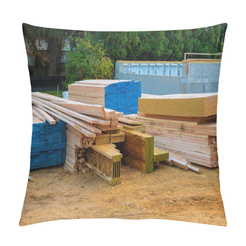 Personality  Stacked Wooden Building Materials A Stack Of Boards Wood Frame And Beam Construction Pillow Covers