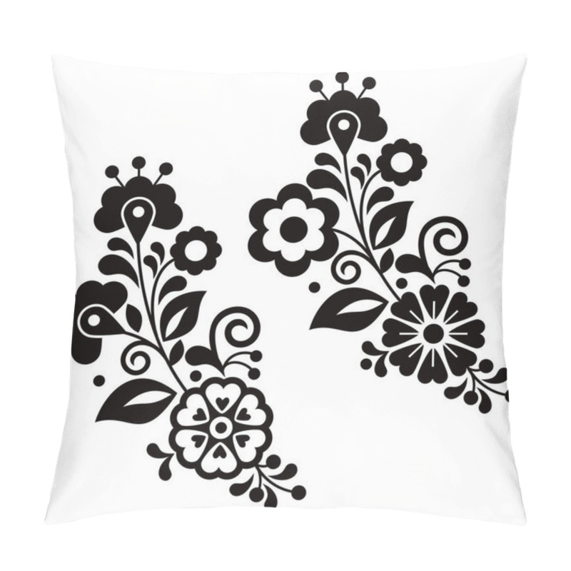 Personality  Mexican Folk Art Style Vector Floral Pattern Set Of Two, Black And White Designs Collection Inspired By Traditional Embroidery From Mexico  Pillow Covers