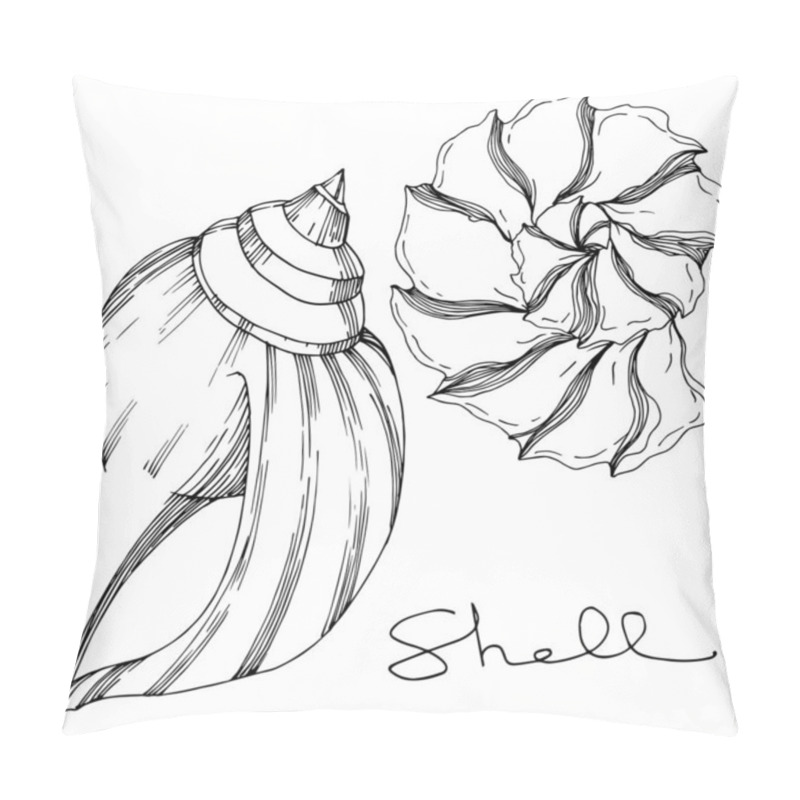 Personality  Vector Summer Beach Seashell Tropical Elements. Black And White  Pillow Covers