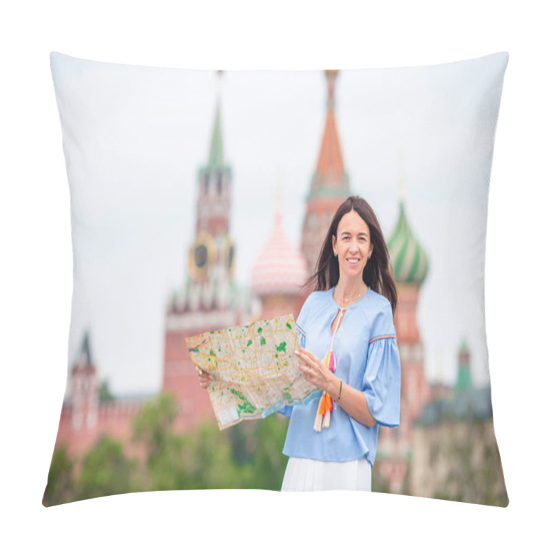 Personality  Happy Young Urban Woman In European City. Pillow Covers