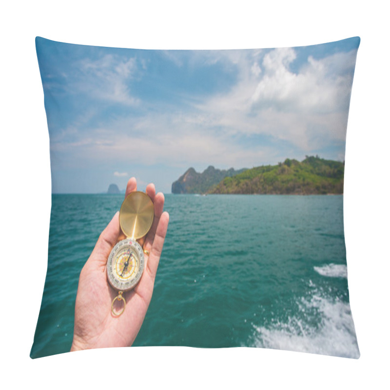 Personality  Compass In The Hand On The Nature Background. Pillow Covers