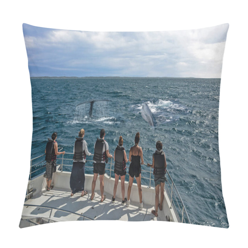 Personality  Tourists In Life Vests On The Boat Watching Whales, Sri Lanka, Mirissa Pillow Covers