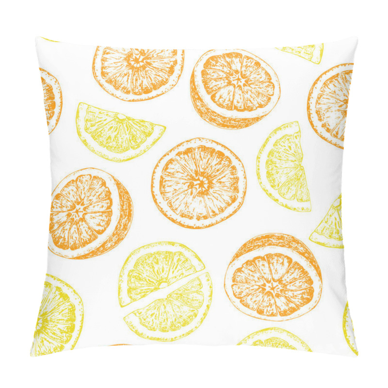 Personality  Seamless Pattern Of Isolated Hand Drawn Oranges And Lemon Slices Pillow Covers