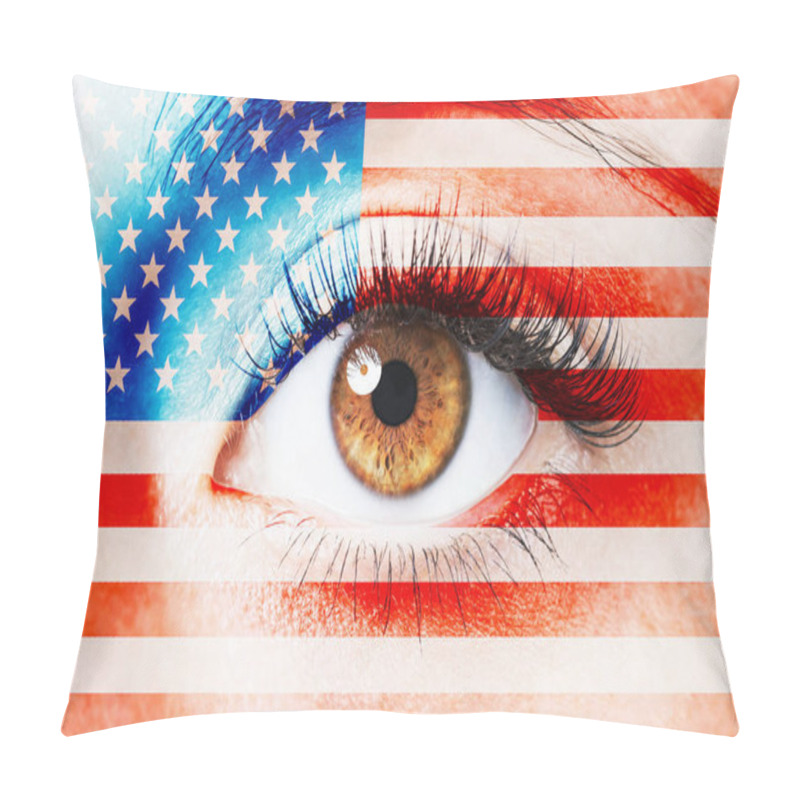 Personality  Close Up Image Of Human Eye With USA Flag Over Skin Pillow Covers