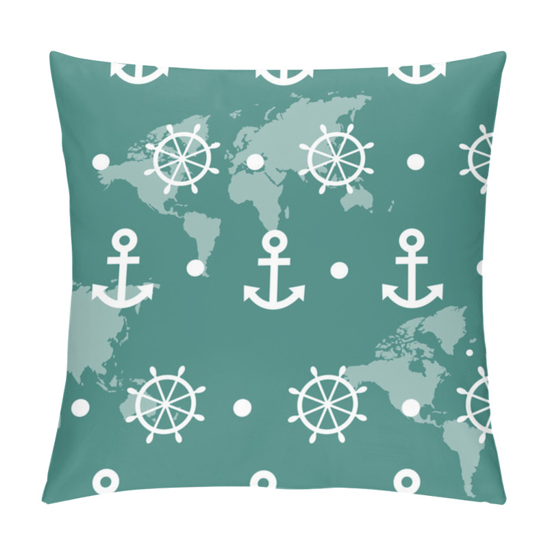 Personality  Seamless Pattern Of Blue Sea Anchors And Wheels Pillow Covers