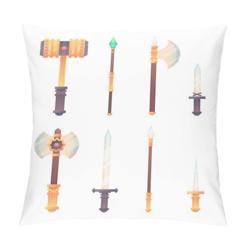 Personality  Fantasy Medieval Cold Weapon Set In Flat-style  Pillow Covers