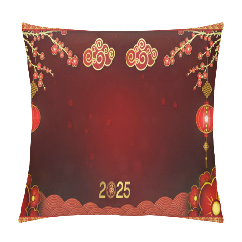 Personality  Elegant 2025 Chinese New Year Background With Lanterns, Cherry Blossoms, And Decorative Clouds On Red Backdrop. Celebration Of Chinese New Year The Year Of The Snake 3d Rendering Pillow Covers