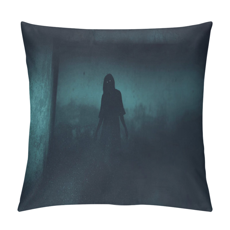 Personality  Scary Ghost Woman On Dark Background Pillow Covers