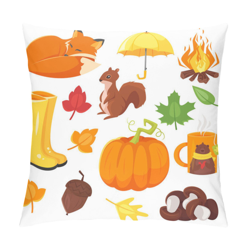 Personality  Vector Cartoon Style Set Of Autumn Symbols: Fox, Pumpkin, Yellow Boots Pillow Covers