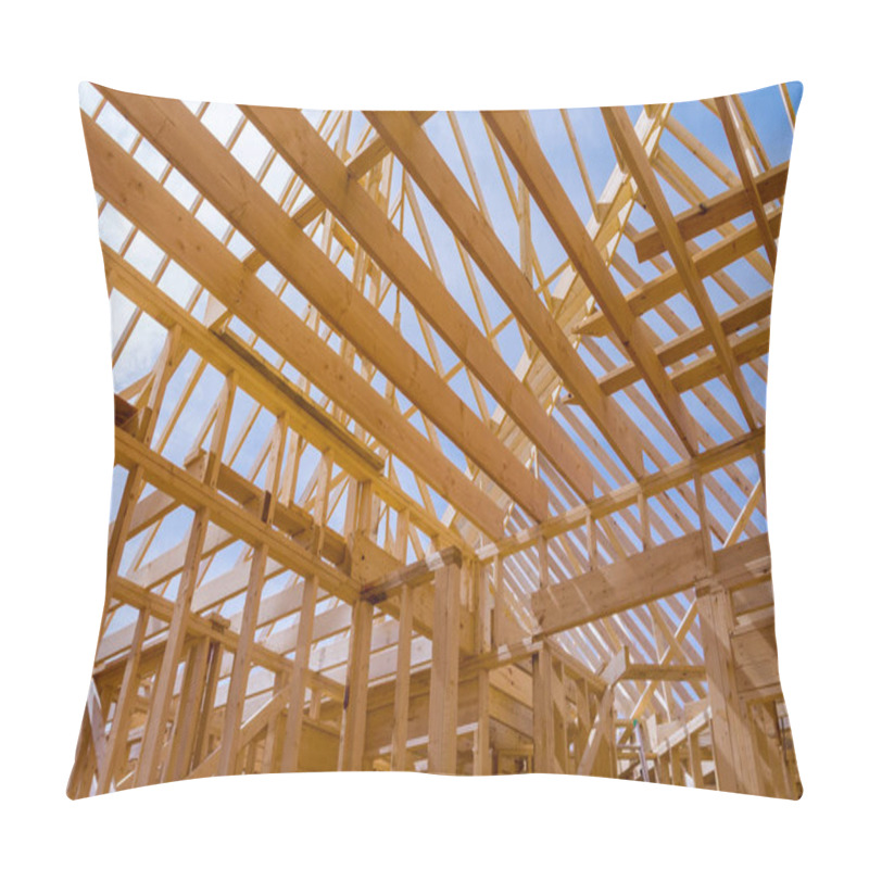 Personality  Top View Of Framed Building Residential Home With Wood Roof Trusses Pillow Covers