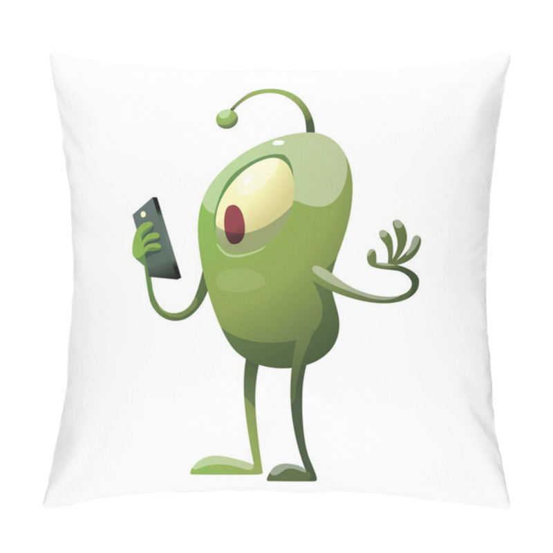 Personality  Funny Green Microbe With A Smartphone Pillow Covers