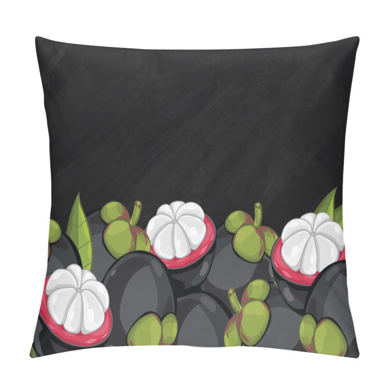 Personality  Mangosteen Fruit Composition On Chalkboard, Vector Pillow Covers