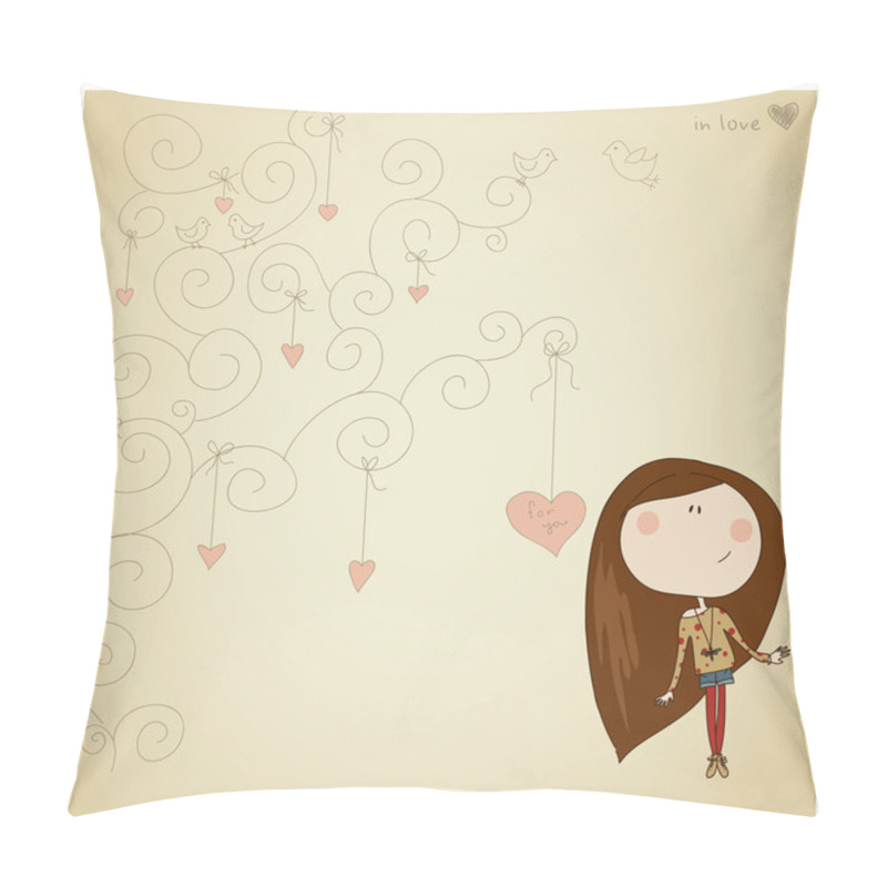 Personality  Pretty Fashion Girl Drawn In Ink On Paper Background With Soft Ornate Pillow Covers