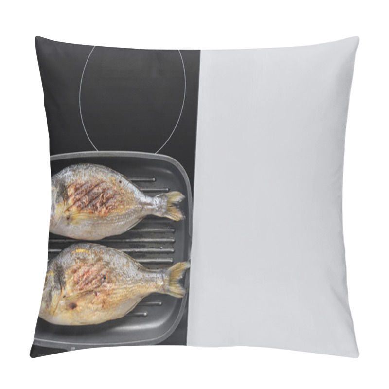 Personality  Top View Of Delicious Fish Frying On Electric Stove Pillow Covers