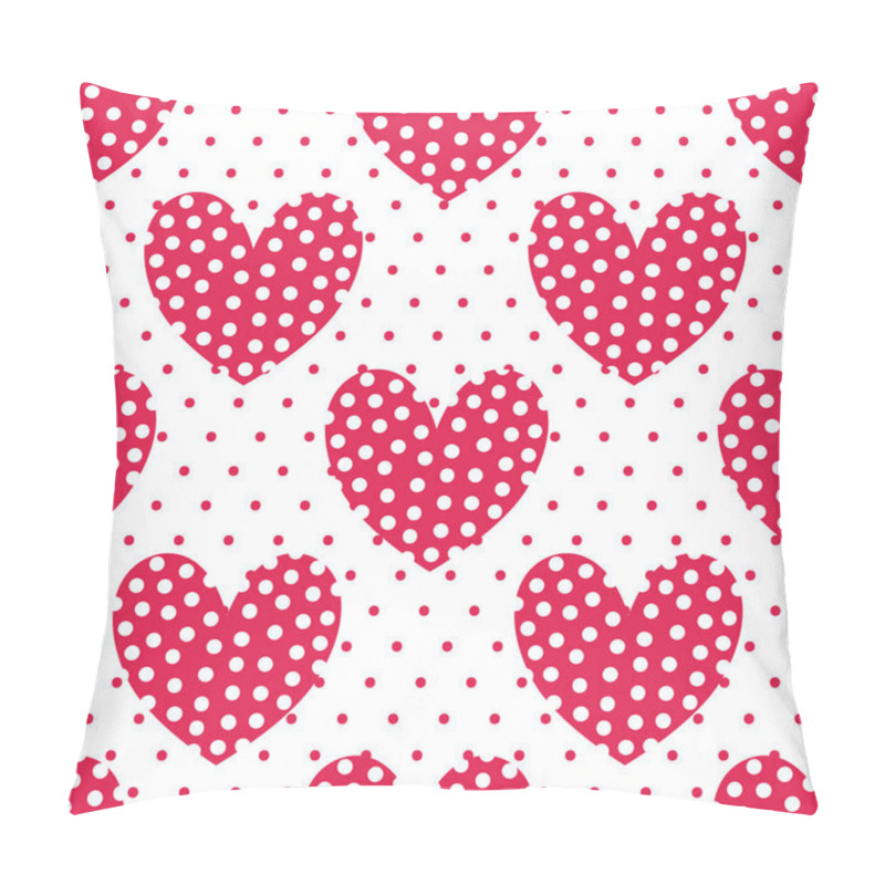 Personality  Red Large Hearts With White Dots On A Background With Red Dots. Vector Seamless Illustration Of A Repeating Pattern. Best For Cards, Backgrounds, Invitations, Packaging Design Projects. Pillow Covers