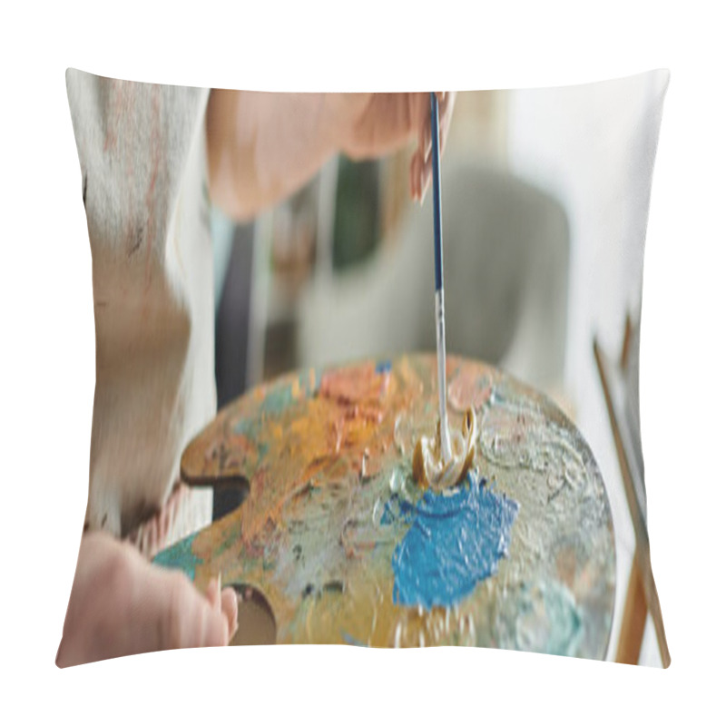 Personality  A Woman Creates Vibrant Art While Embracing Her Unique Beauty. Pillow Covers