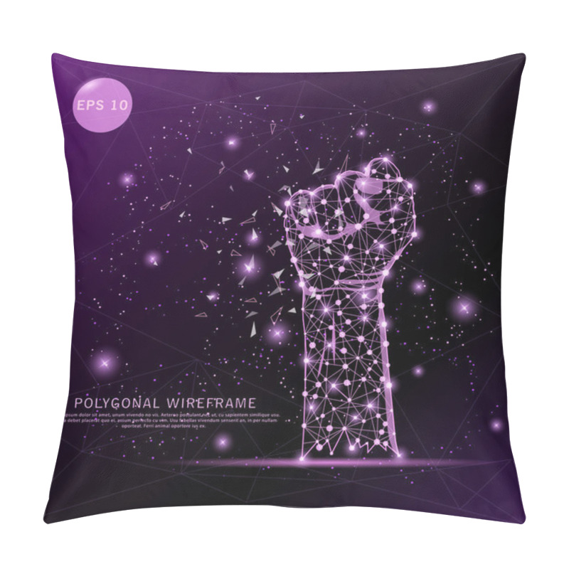 Personality  Hand Fist Digitally Drawn Futuristic Low Poly Wire Frame Shape Point, Composition And Lines Vector Illustration On Purple Background. Pillow Covers