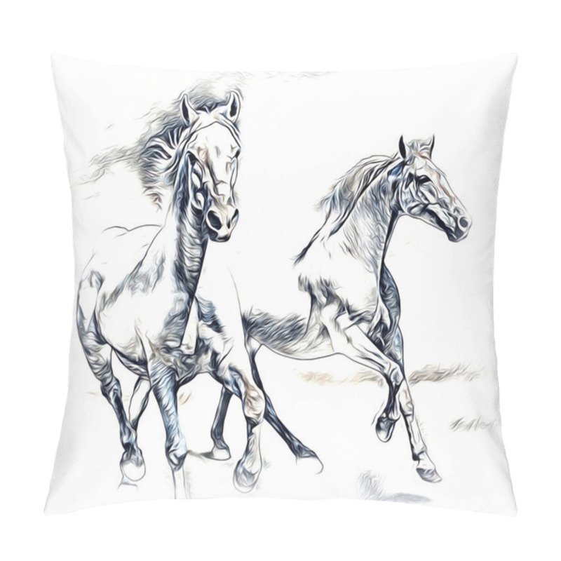 Personality  Freehand Horse Head Pencil Drawing Pillow Covers