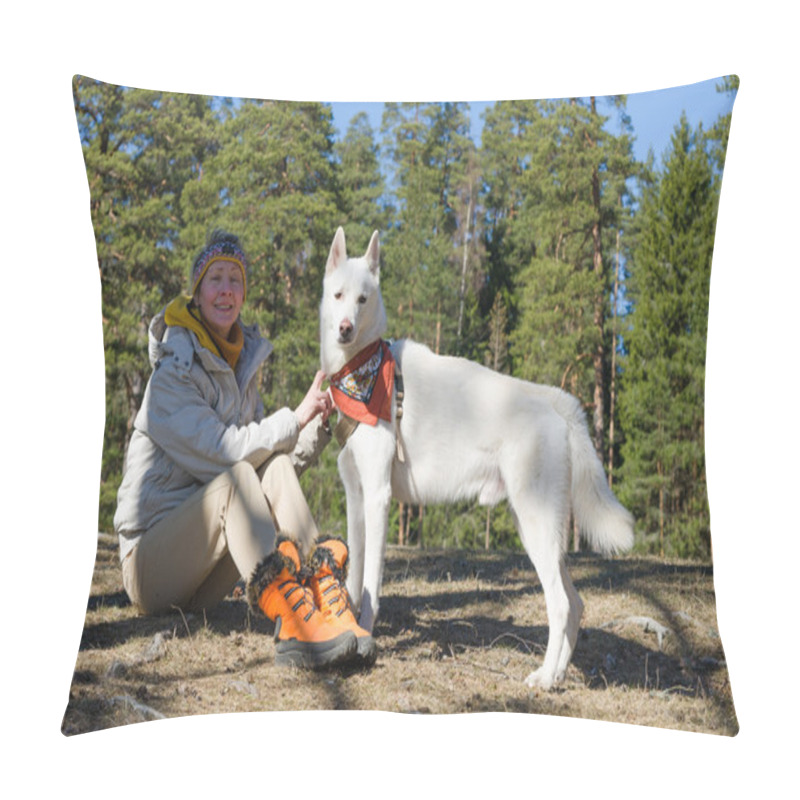 Personality  The Woman With A White Dog In A Wood Pillow Covers