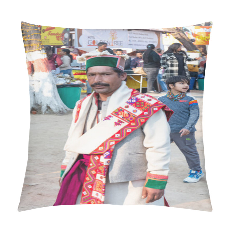 Personality  FARIDABAD, HARYANA / INDIA - FEBRUARY 2020 :  Portrait Of Indian Male From Different State Participating In Surajkund Craft Fair Pillow Covers