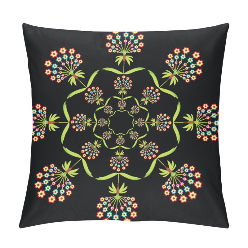 Personality  Round Floral European Culture Inspired Embroidery On Black Background Pillow Covers