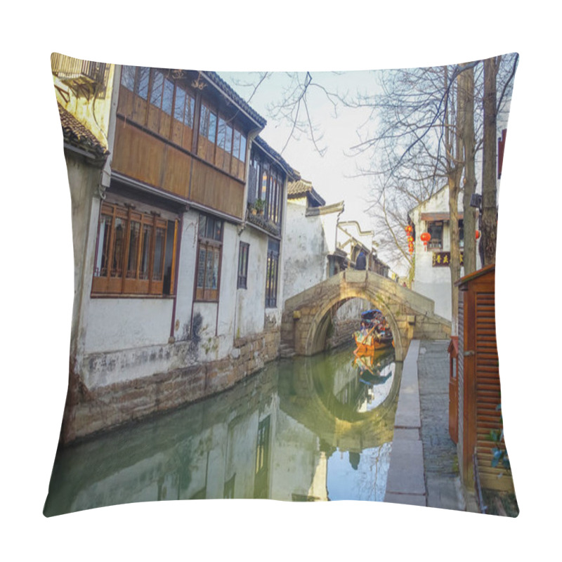 Personality  SHANGHAI, CHINA - 29 JANUARY, 2017: Famous Zhouzhuang Water Town, Ancient City District With Channels And Old Buildings, Charming Popular Tourist Area Pillow Covers