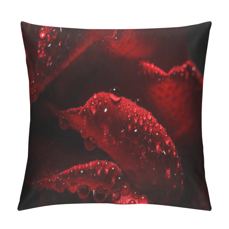 Personality  Red Rose With Dew On A Black Background Pillow Covers