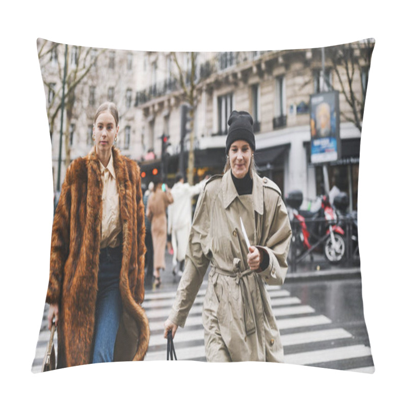 Personality  Paris, France - March 02, 2019: Street Style Outfit -  Before A Fashion Show During Paris Fashion Week - PFWFW19 Pillow Covers