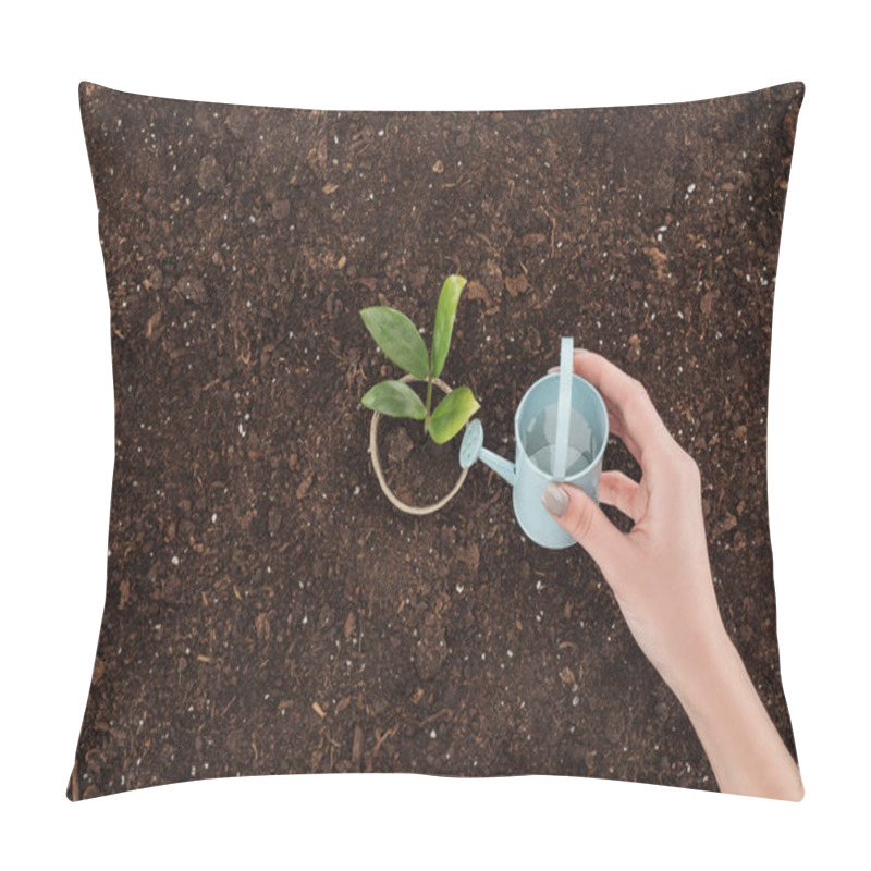 Personality  Cropped View Of Woman Watering Plant In Pot, Protecting Nature Concept  Pillow Covers