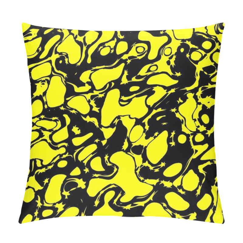 Personality  Abstract Paint Splatter - Bright Yellow Marble Like Splat Background - Splotches On Black - Psychedelic Spatter Art - Abstraction Illustration - Artistic Graphic - Splashing Monochrome Random Shape -  Pillow Covers