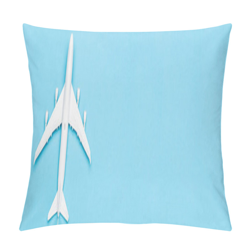 Personality  Top View Of White Plane Model On Blue Background, Banner Pillow Covers