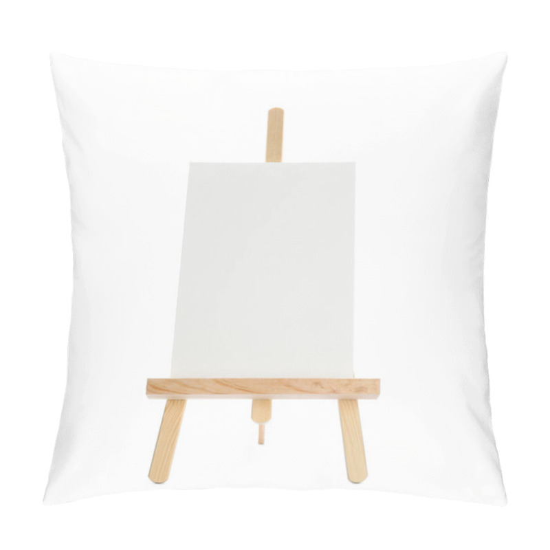 Personality  Wooden Easel With Blank Sheet Of Paper On White Background Pillow Covers