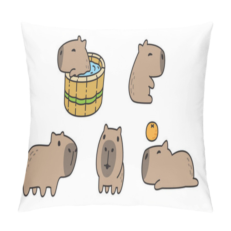 Personality  Capybara Icon Vector Shower Smile Sleeping Pet Cartoon Character Logo Symbol Illustration Clip Art Isolated Design Pillow Covers