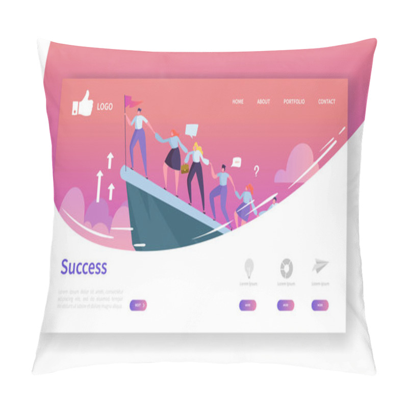 Personality  Website Development Landing Page Template. Mobile Application Layout With Flat Businessman Leader On The Top With Flag. Easy To Edit And Customize. Vector Illustration Pillow Covers