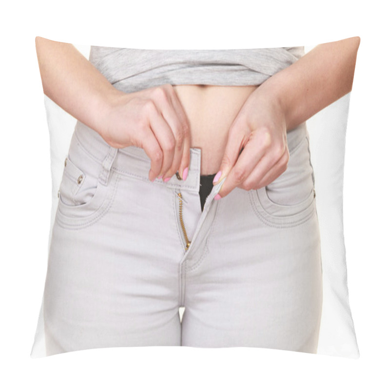 Personality  Woman With Belly Fat Unable To Close The Pants  Pillow Covers