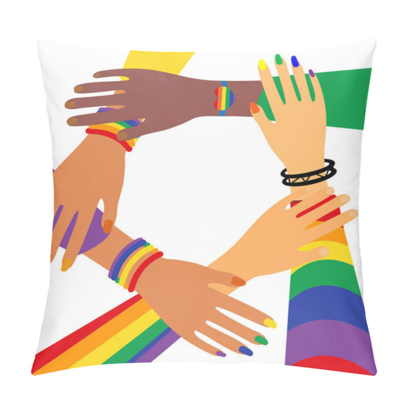 Personality  LGBT Pride Month Holiday, People Are Holding Hands. LGBTQ Vector Illustration Pillow Covers