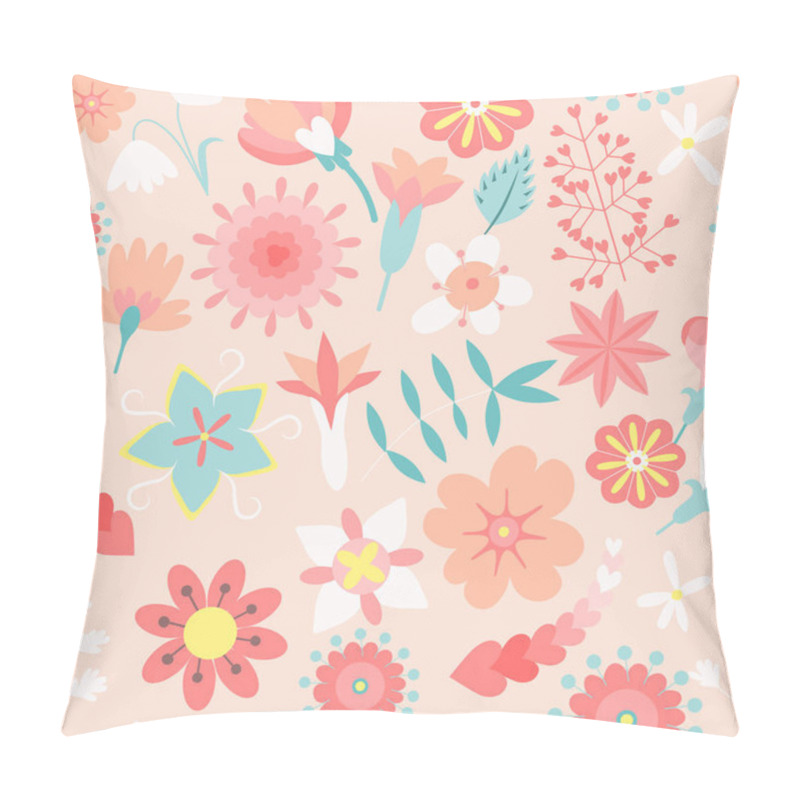 Personality  Garden Flower, Plants, Botanical, Seamless Pattern Vector Design For Fashion, Fabric, Kids,  Wallpaper And All Prints On Pink Background Color. Cute Pattern In Small Flower. Small Spring, Colorful Flowers. Pillow Covers