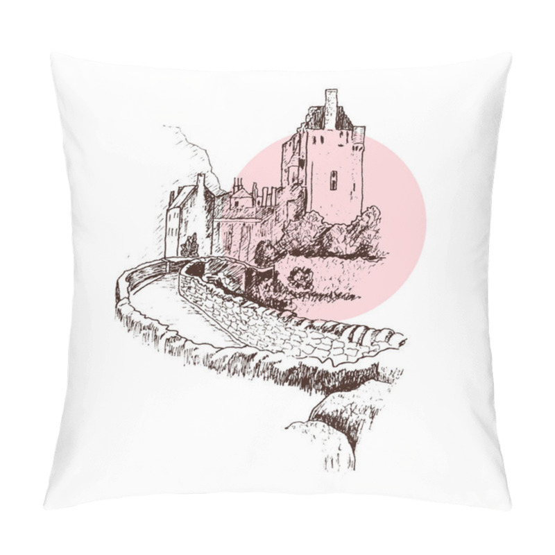 Personality  Scottish Castle With Towers And Stone Walls Vector Illustration Pillow Covers