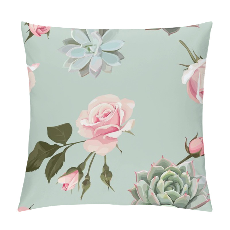 Personality  Succulents And Roses Vector Seamless Pattern Pillow Covers