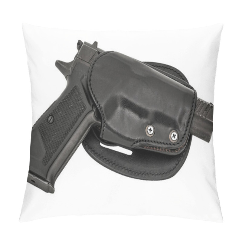 Personality  Molded Leather Holster With Handgun. Isolated Pillow Covers