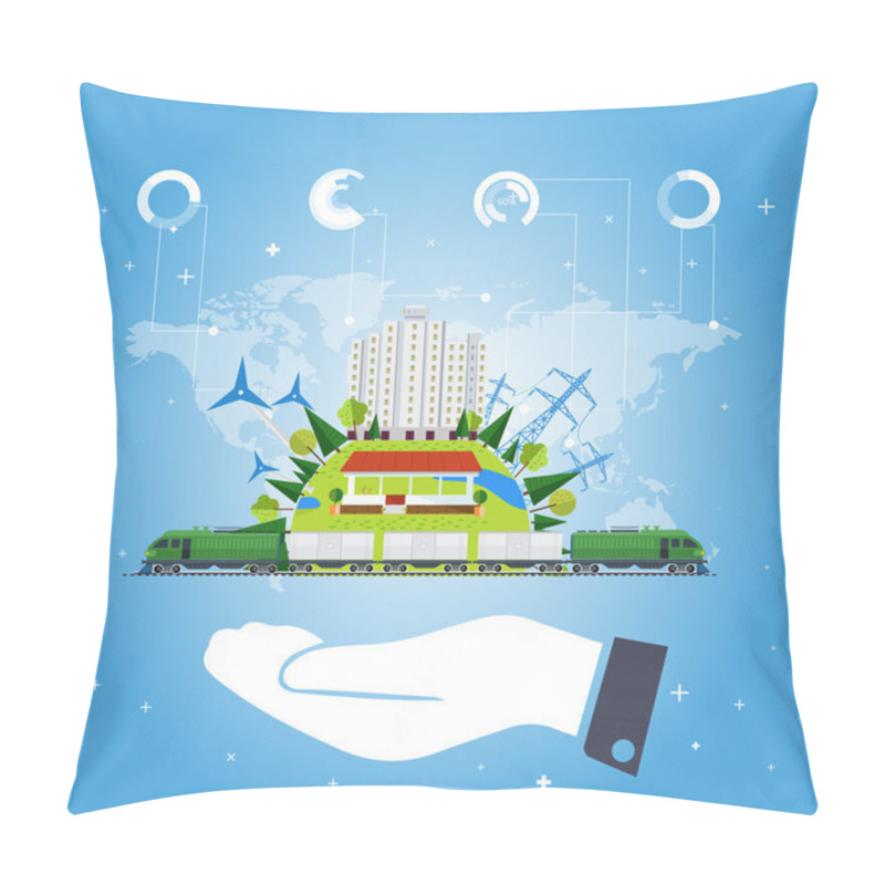 Personality  Train Station And Design Elements On Tablet  Pillow Covers