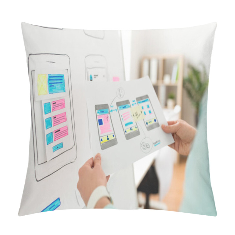 Personality  Close Up Of Ui Designer With Templates At Office Pillow Covers