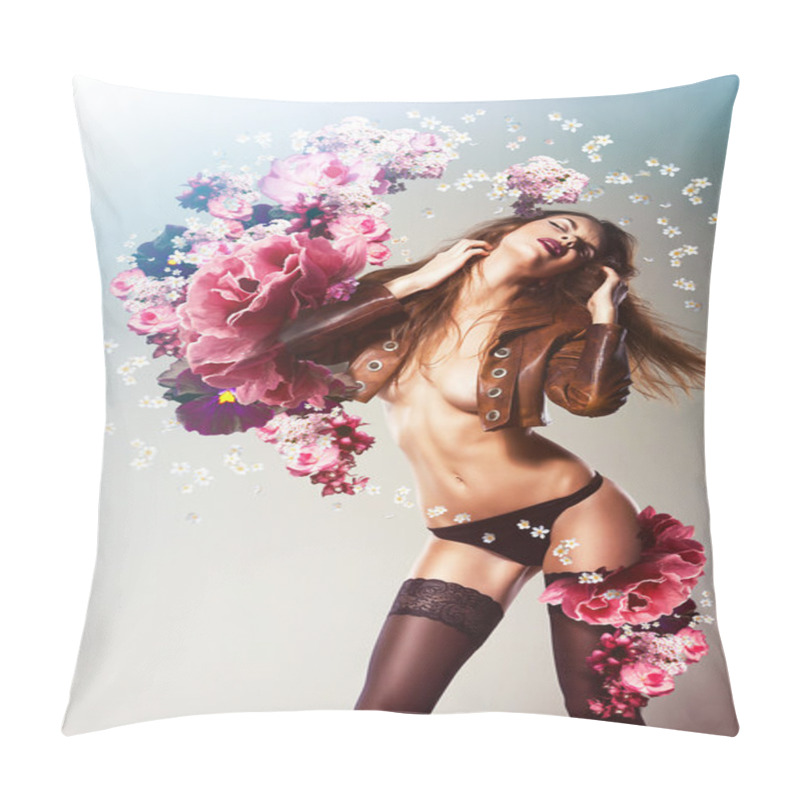 Personality  Beautiful Sexy Woman And Flowers Pillow Covers