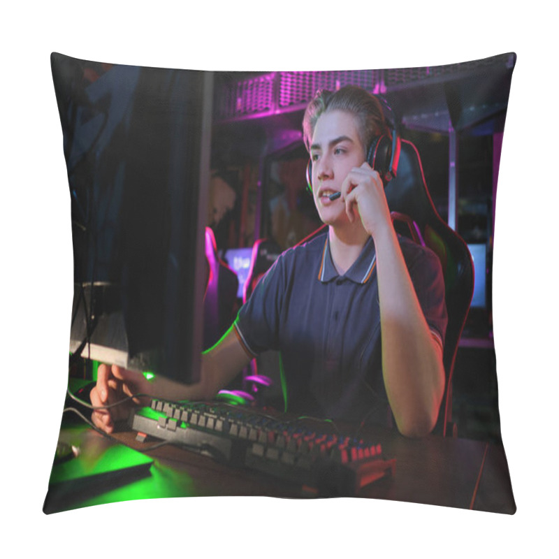 Personality  Cyber Sport. Team Play. Professional Cybersport Player Training Or Playing Online Game On His PC Pillow Covers