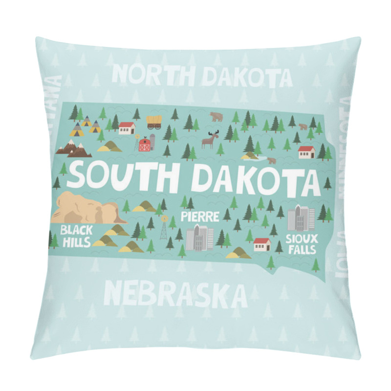 Personality  Illustrated Map Of The State Of South Dakota Pillow Covers