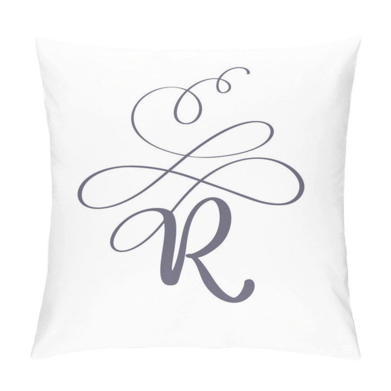 Personality  Vector Hand Drawn Calligraphic Floral R Monogram Or Logo. Uppercase Hand Lettering Letter R With Swirls And Curl. Wedding Floral Design Pillow Covers