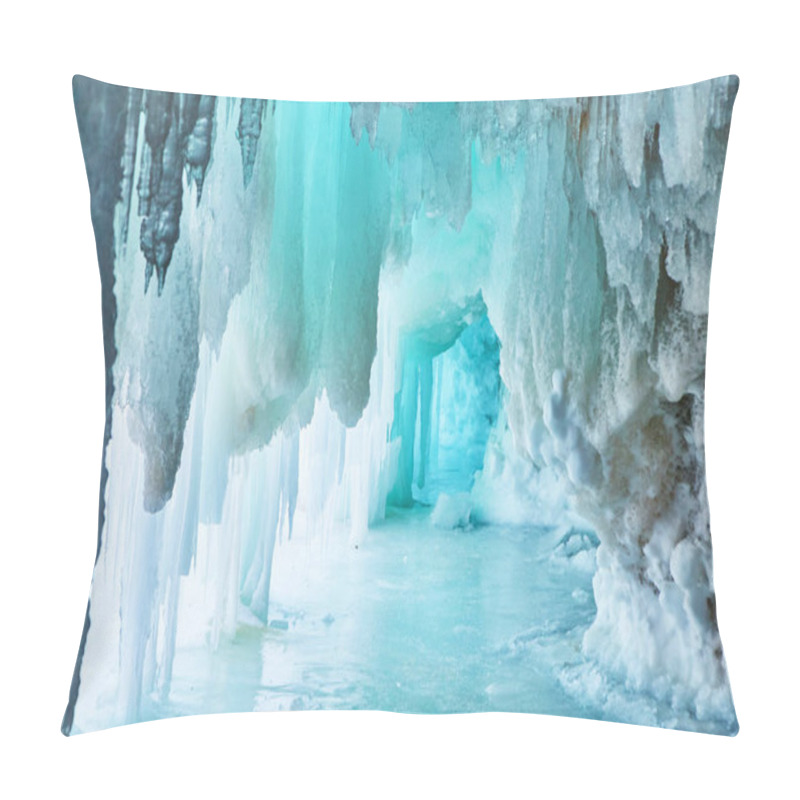 Personality  Narrow Blue Cave Of Ice In Winter Pillow Covers